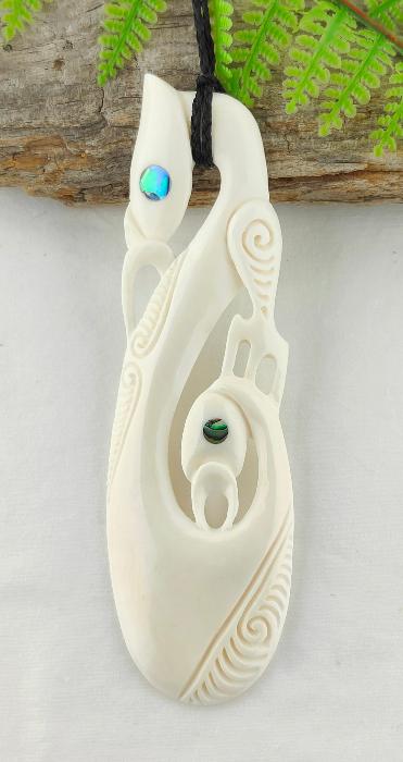 Large Manaia Bone Carving Necklace - 140mm #1 Main image