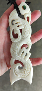 Large Manaia Bone Carving Necklace - 144mm #4