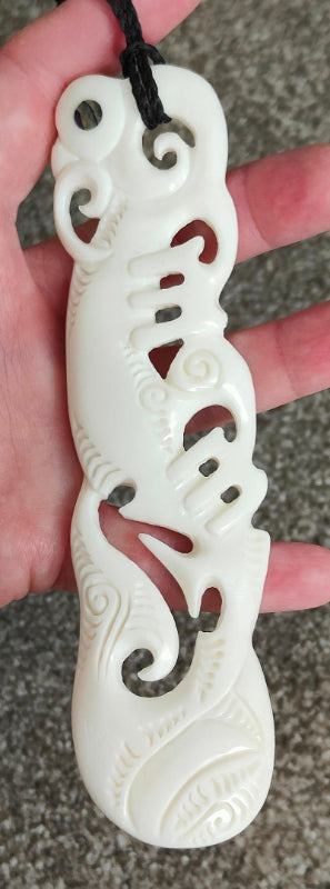Large Manaia Bone Carving Necklace - 140mm #3 Secondary image