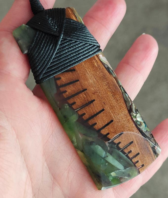 Rimu, Greenstone And Paua Toki - NZ Made #535 Secondary image