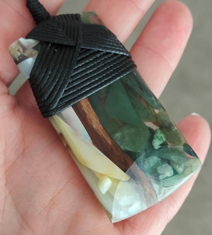 Rimu, Greenstone And  Mother Of Pearl Toki - NZ Made #911 Secondary image