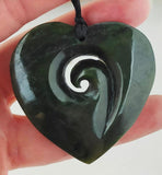 NZ Greenstone Medium Koru Heart Pendant 50mm #100A