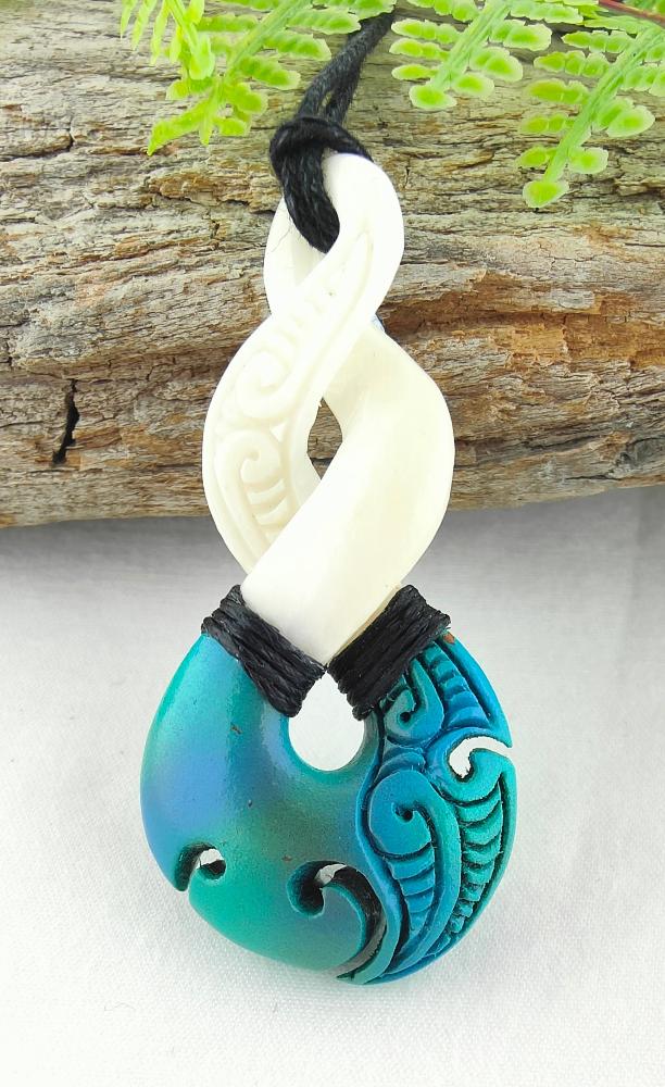 Hand Painted Double Twist Bone Carving Necklace #C02 Main image