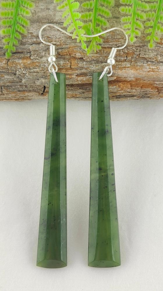 NZ Greenstone Long Earrings 77mm #AS90