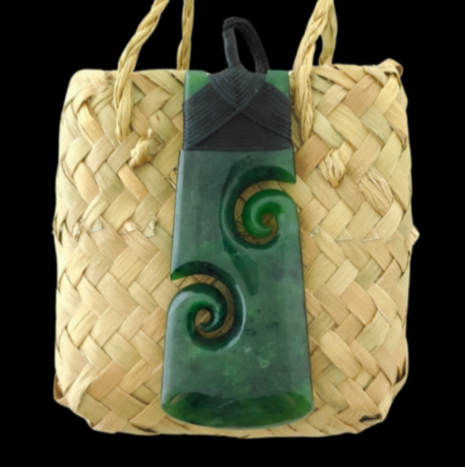NZ Greenstone Large Toki/Adze with Double Koru #92