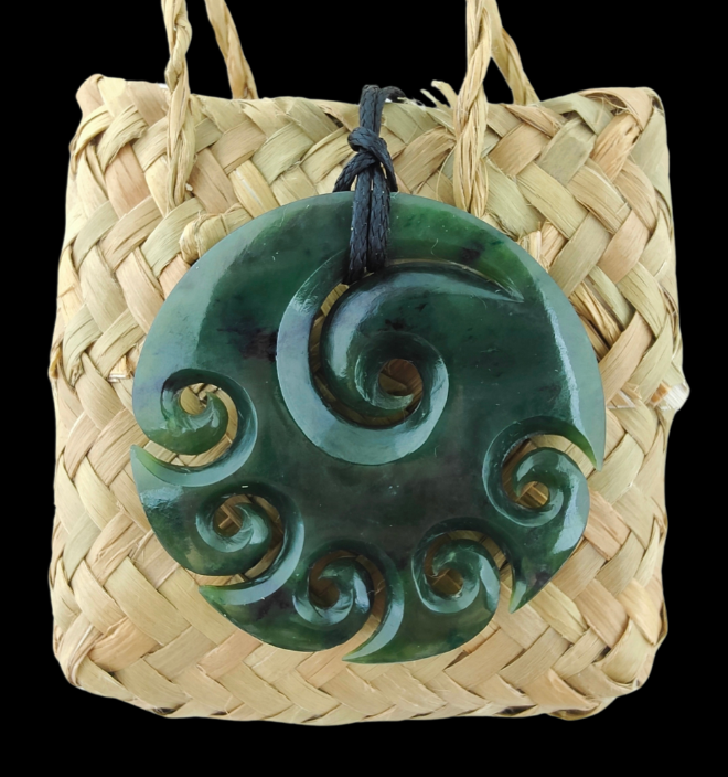 NZ Greenstone 5 Koru Carving 50mm*