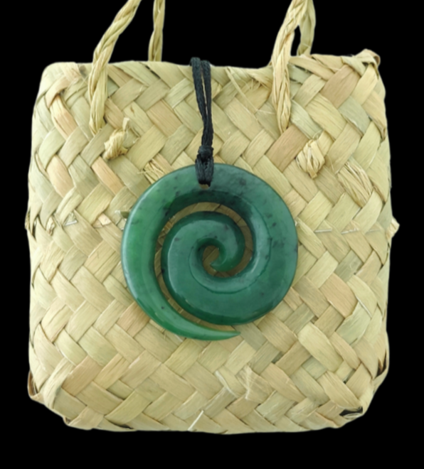 NZ Greenstone Small Koru Carving 34mm #58A Main image