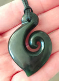 NZ Greenstone Hook Koru Carving 46mm #00