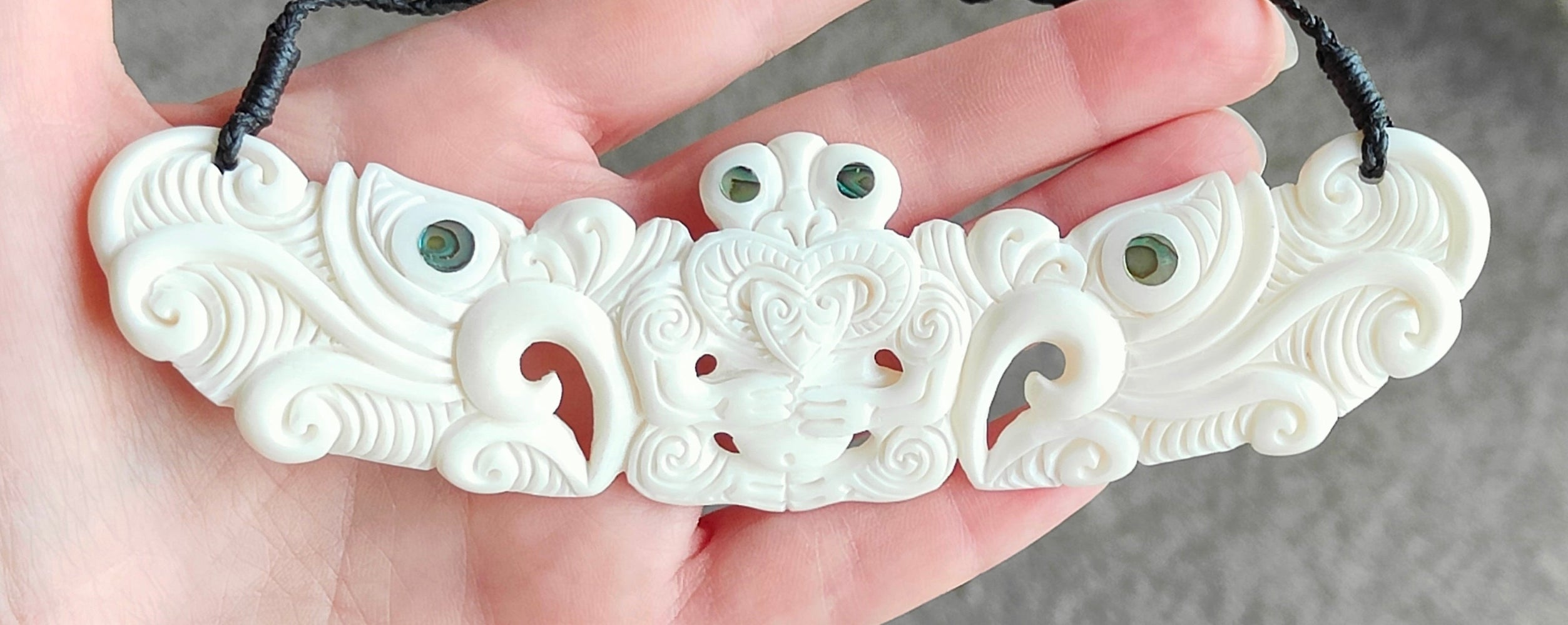 Tiki Breast Plate Bone Carving Pendant #11 Secondary image