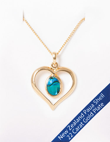 Paua Heart Necklace - 22 Carat Gold Plated #2 Main image