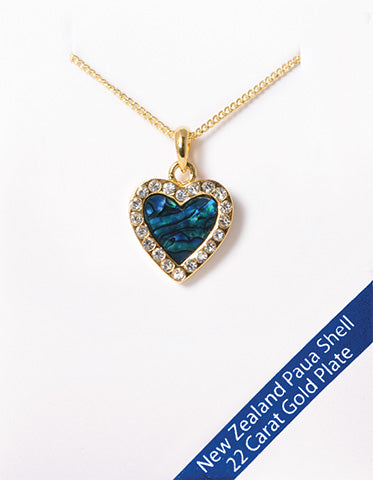Paua Heart Necklace - 22 Carat Gold Plated Main image