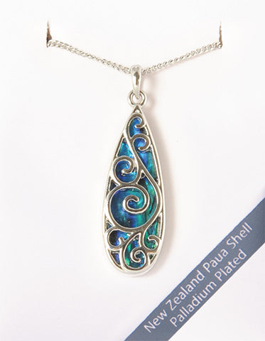 Paua Drop with Koru Necklace - Palladium Plated Main image