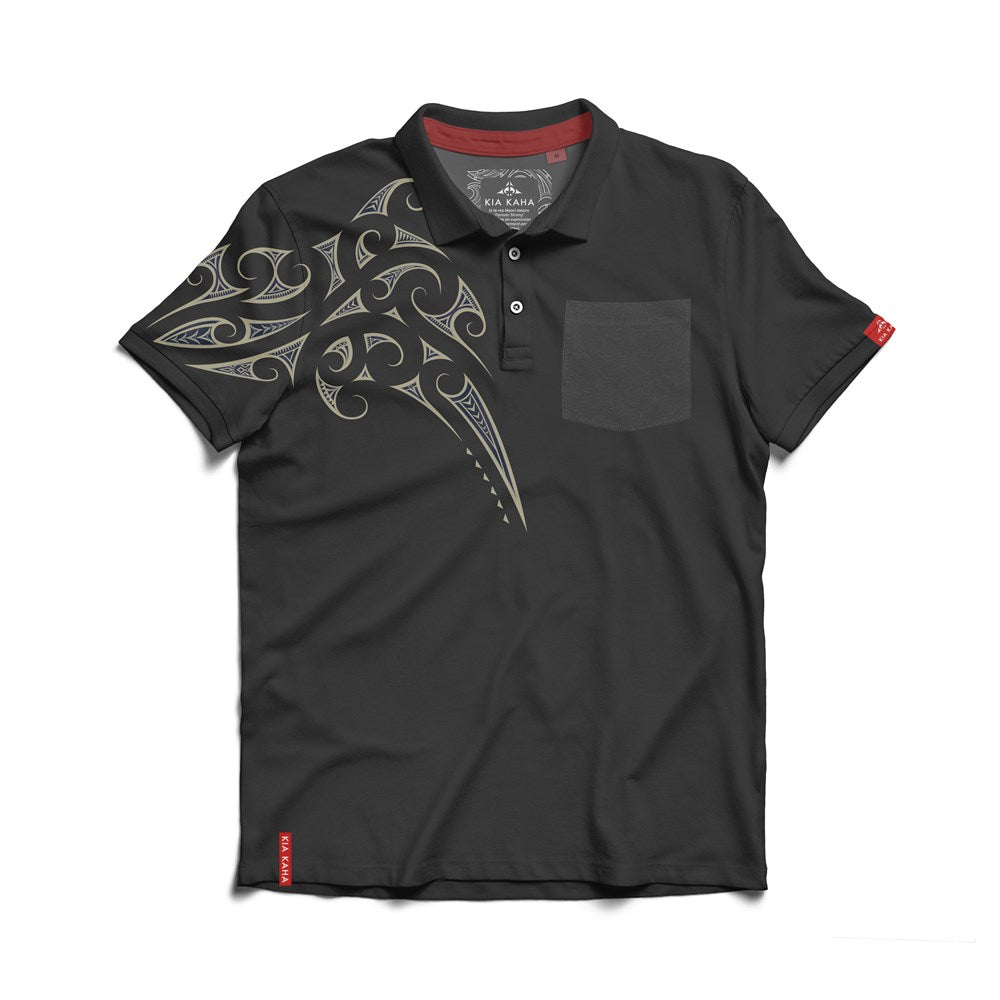 Men's Maori Design Polo Shirt - Kia Kaha - Navy Black Main image