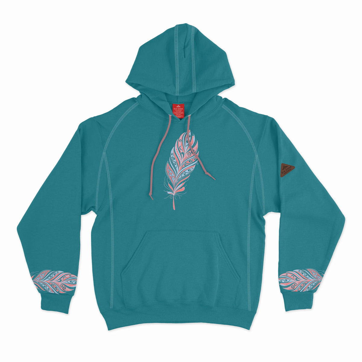 Women's Maori Feather Hoodie - Kia Kaha - Teal Main image