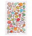 Colorful tea towel with patterned kiwi birds on a white background