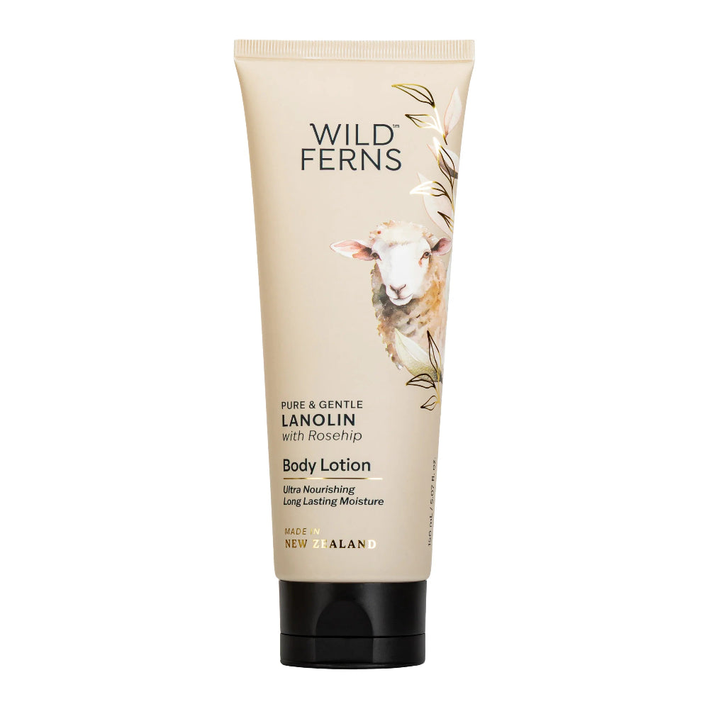 Wild Ferns body lotion tube with a sheep illustration on a white background Main image