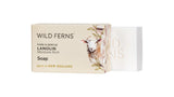 Wild Ferns lanolin soap packaging on a white background