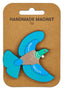 Handmade bird-shaped magnet on a brown backing card with 'Handmade Magnet' text.