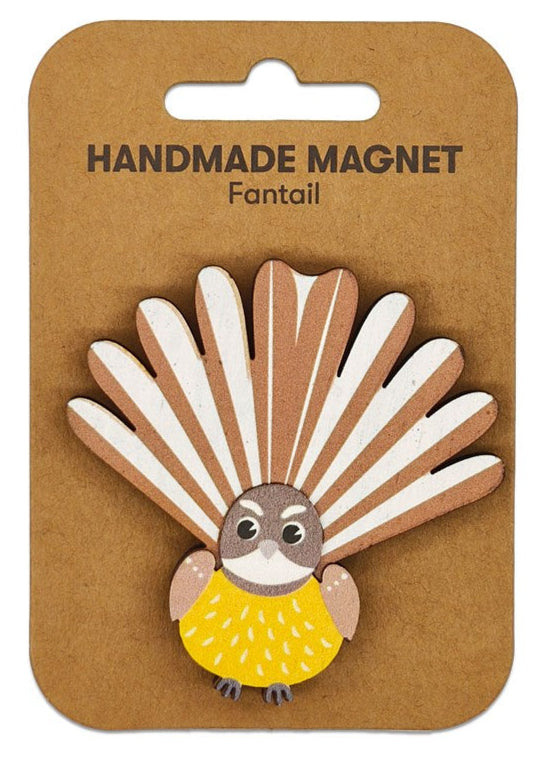 Handmade magnet shaped like a bird on a brown backing card with 'Handmade Magnet' text.