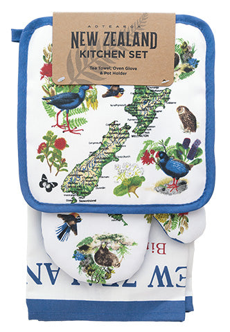 Oven Glove and Tea Towel Set - Birds And Flowers Main image