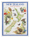 NZ Map Flowers Tea Towel