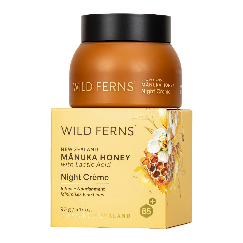 Wild Ferns Manuka Honey Night Crème jar and packaging on a white background