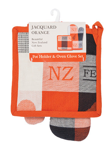 Pot Holder and Oven Glove Set - Jacquard Orange Main image
