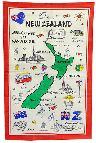 Welcome To Paradise NZ Map Tea Towel Main image