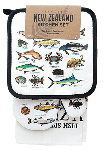Oven Glove and Tea Towel Set - Fish Of NZ Main image