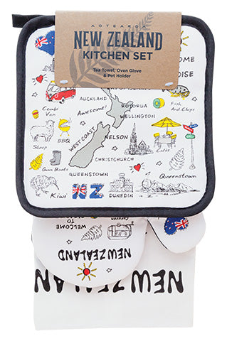 Oven Glove and Tea Towel Set - Welcome To Paradise