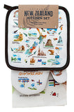 Oven Glove and Tea Towel Set - NZ Watercolour