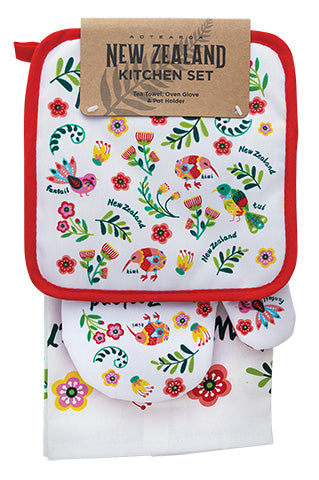Oven Glove and Tea Towel Set - Manu White Main image