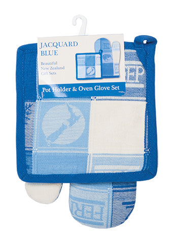 Pot Holder and Oven Glove Set - Jacquard Blue Main image