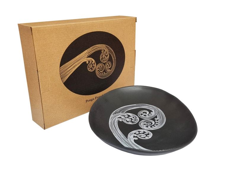 Ponga Frond 2 White On Charcoal - 24cm Porcelain Bowl Main image