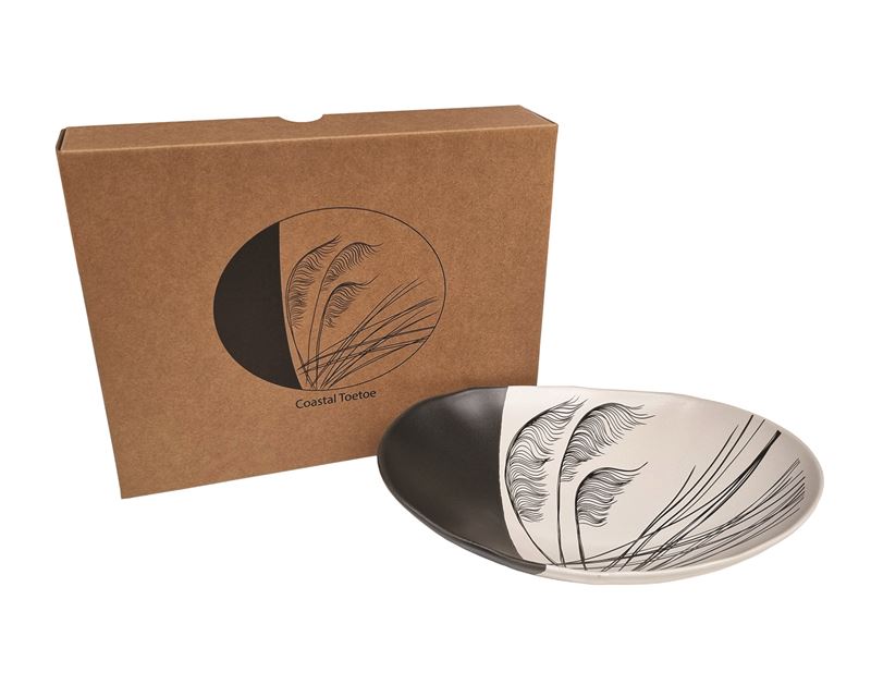 Coastal Toetoe Dipped Black On White - 24cm Porcelain Bowl Main image