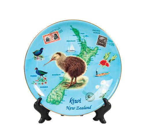 Small Ceramic Plate - Blue Kiwi Map