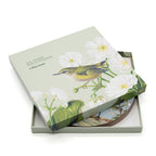 Set of New Zealand Birds & Flora placemats in a box with illustrations of birds and flowers.