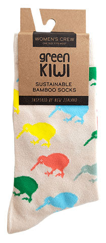 Women's Bamboo Socks - Kiwis on Beige Main image