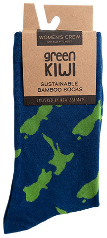Women's Bamboo Socks - Green Map on Navy Main image