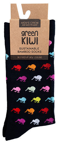 Men's Bamboo Socks - Colourful Kiwis On Black Main image
