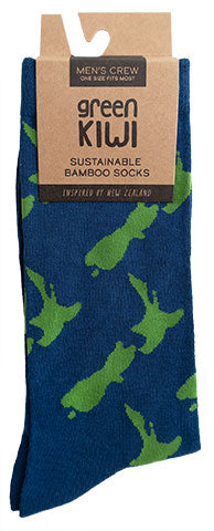 Men's Bamboo Socks - Green Map on Navy Main image