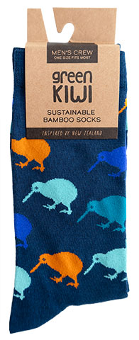 Men's Bamboo Socks - Coloured Kiwis on Navy Main image