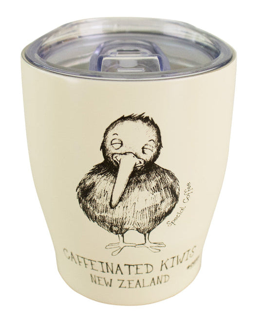 White tumbler with a kiwi bird illustration and text on a white background Main image