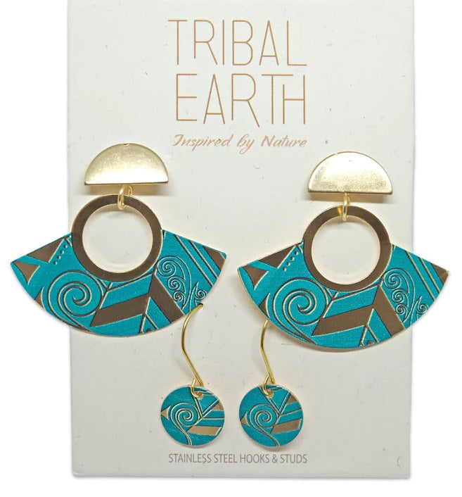 Tribal Earth Fan Stud & Hook Earrings 2 Set - Koru #2 Main image