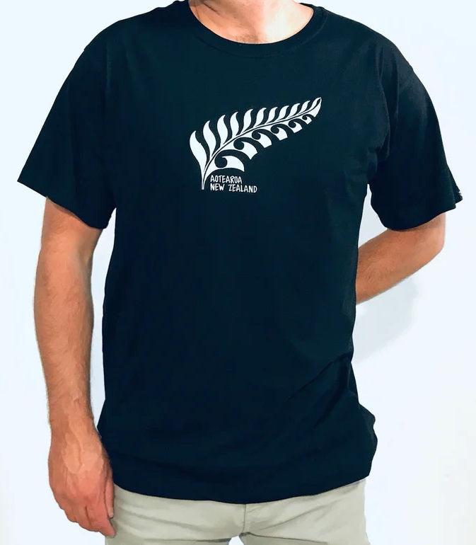 Men's Black T-Shirt - Embroidered Silver Fern Main image