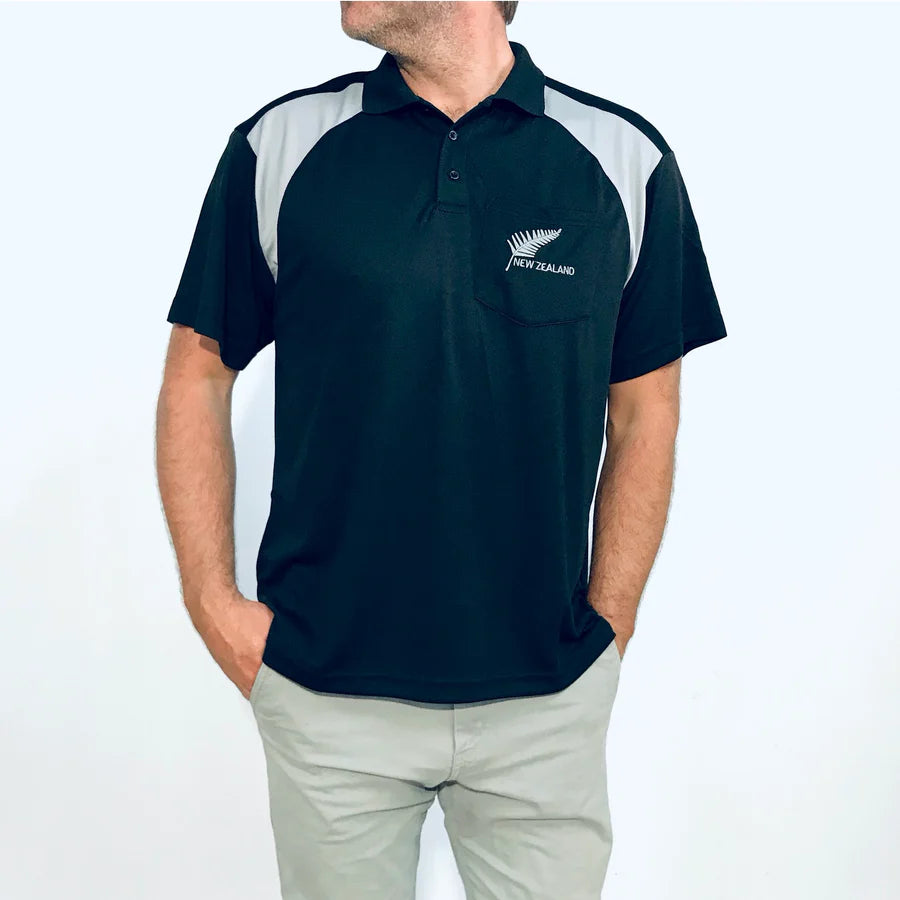 Men's Black Dry Fit Polo Shirt - Silver Fern Secondary image