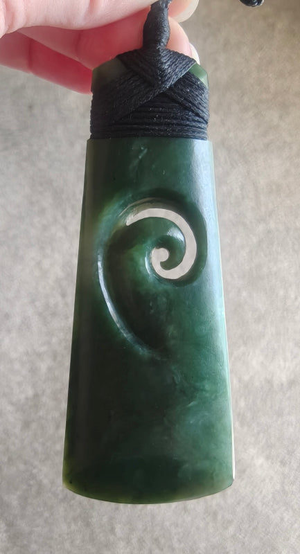 NZ Greenstone Toki With Koru Carving 89mm #56A Main image