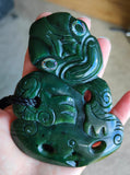NZ Greenstone Extra Large Sideways Tiki Carving - 125mm #39LS-1