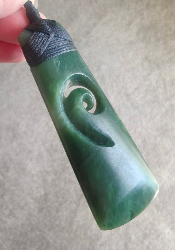 NZ Greenstone Toki With Koru Carving 89mm #56A Secondary image