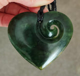 NZ Greenstone Large Heart Koru - 55mm - Ewan Parker - #108